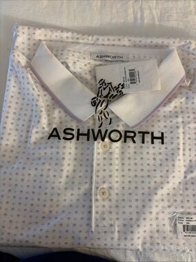 Ashworth White Polo with Light Lavender Dot Pattern